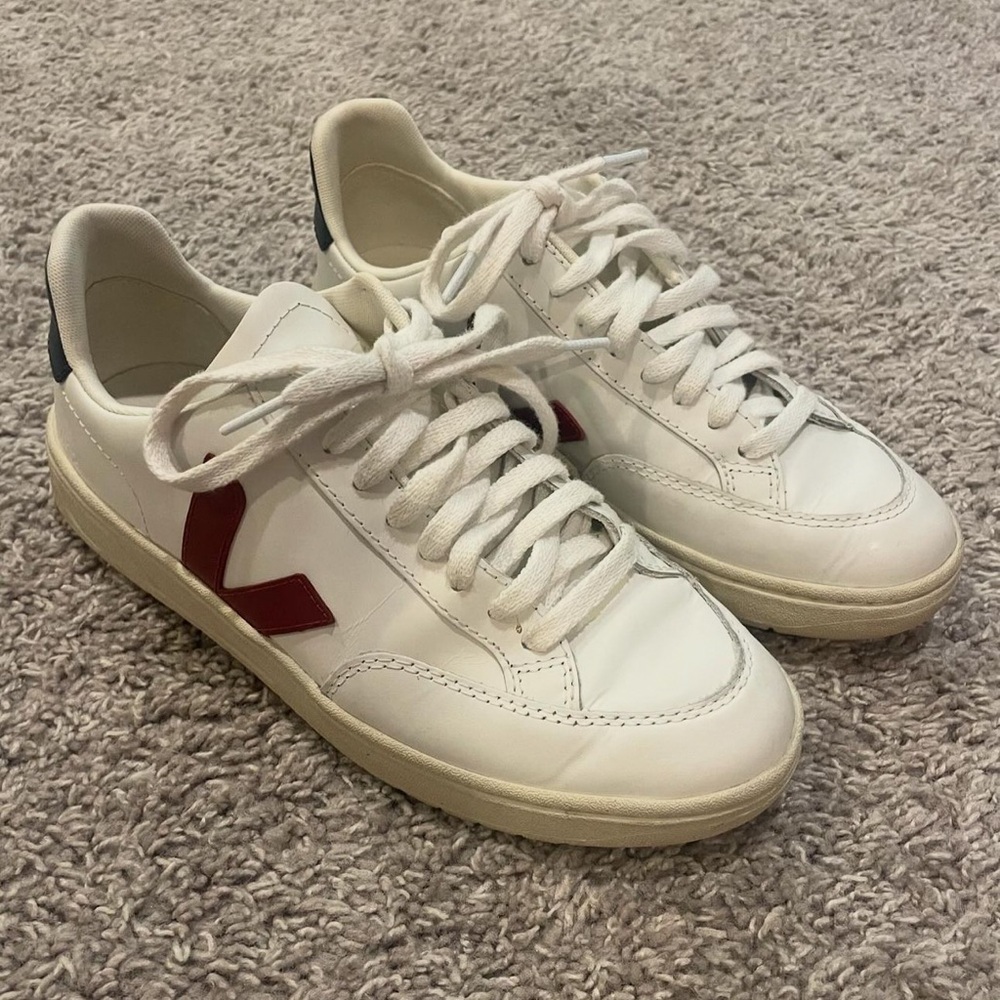 Red and blue Veja sneakers